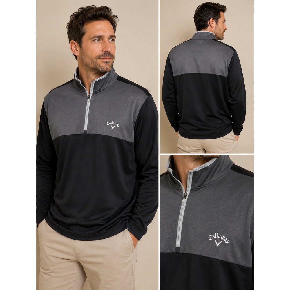 Mens XL Callaway Quarter Zip Golf Jacket Black Heather Gray Long Sleeve Comfy